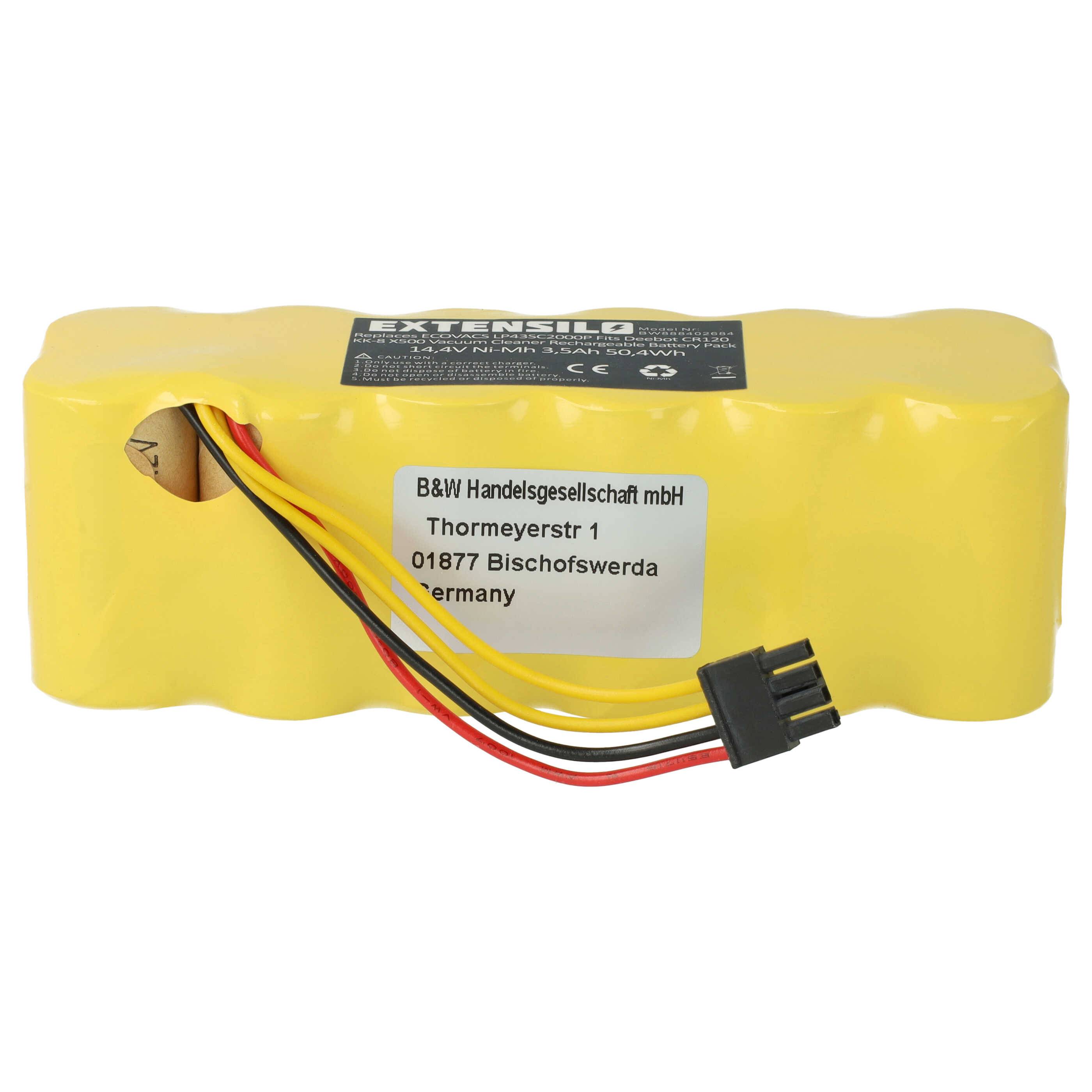 EXTENSILO Akku kompatibel mit Dibea X580, X500, KK8, X600 Staubsauger (3500 mAh, 14,4 V, NiMH)