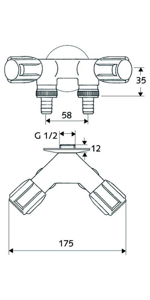 SCHELL NA-Doppelventil COMFORT chrom, 2x Schlauchanschlüsse 1/2Zoll AG