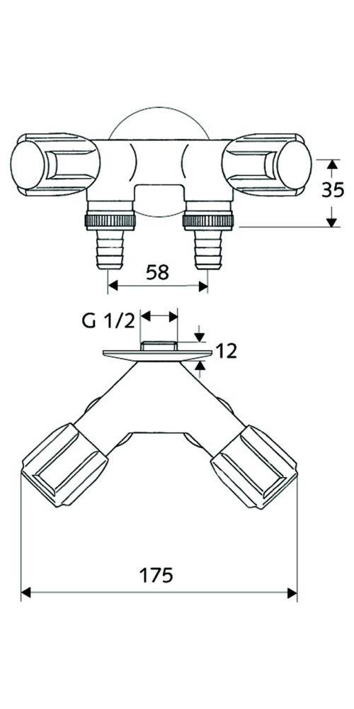 SCHELL NA-Doppelventil COMFORT chrom, 2x Schlauchanschlüsse 1/2Zoll AG