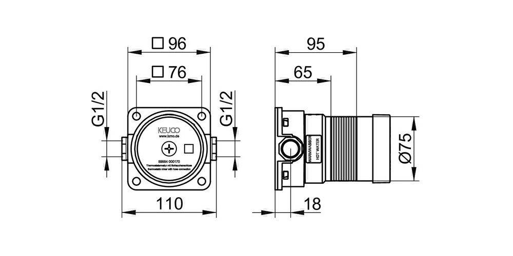 KEUCO Grundkörper f IXMO_solo Thermostat-Brausemischer m S