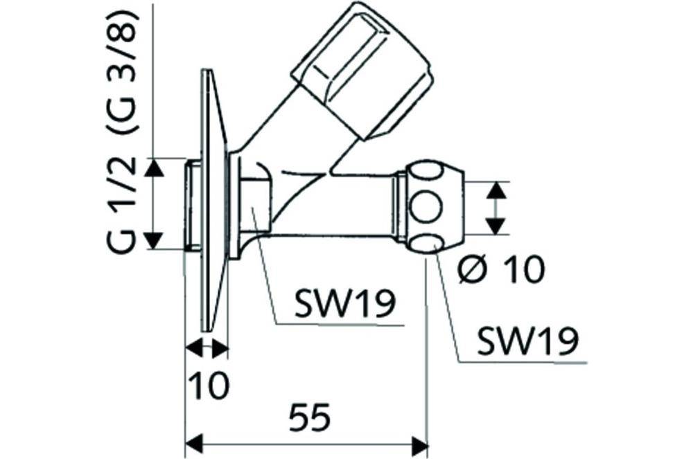 SCHELL Schrägsitzventil COMFORT kurze Bauform 3/8Zollx3/8Zoll chrom,