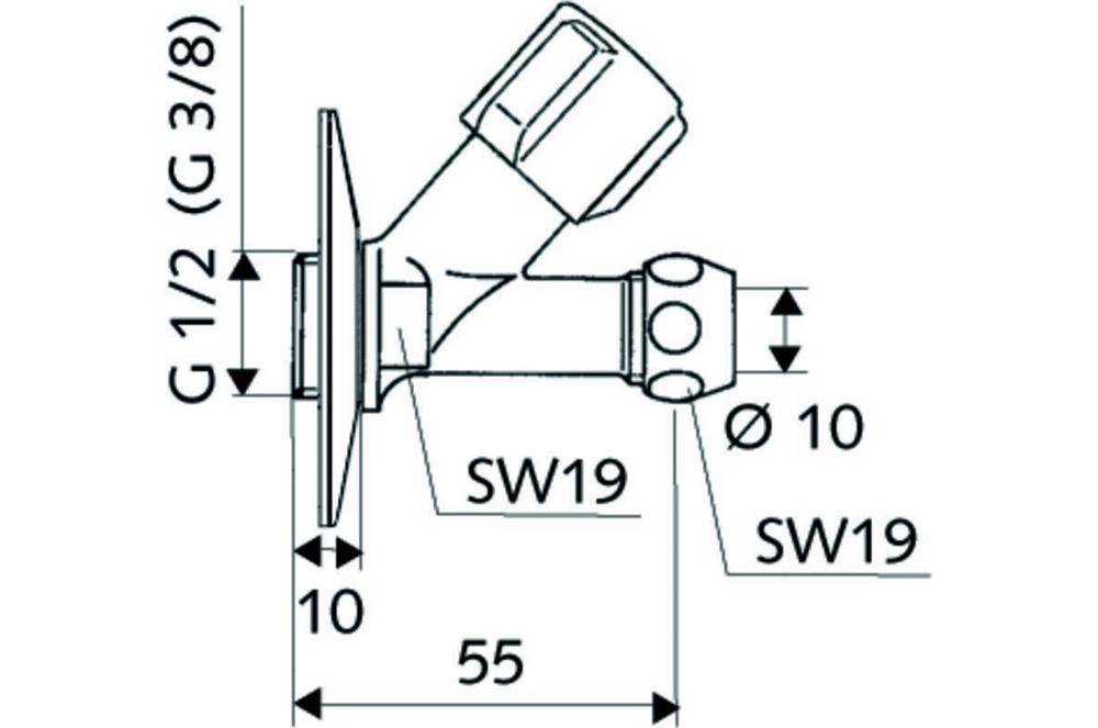 SCHELL Schrägsitzventil COMFORT kurze Bauform 3/8Zollx3/8Zoll chrom,