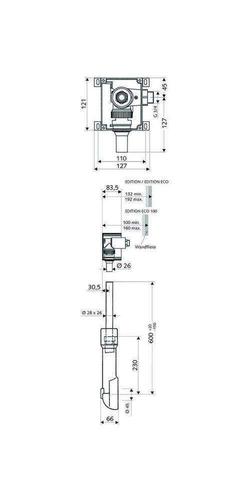 SCHELL WC-Wandeinbau-Spülarmatur Comp II mechanische Auslösung