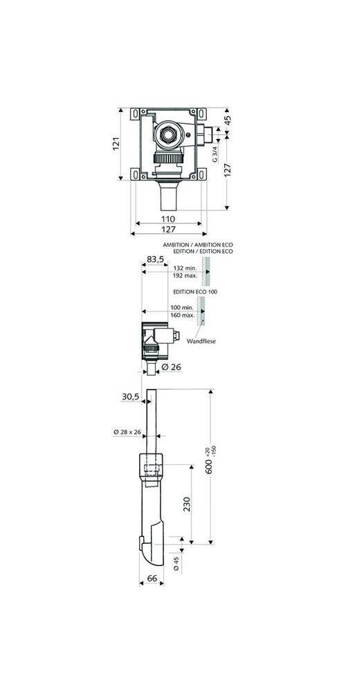 SCHELL WC-Wandeinbau-Spülarmatur Comp II mechanische Auslösung