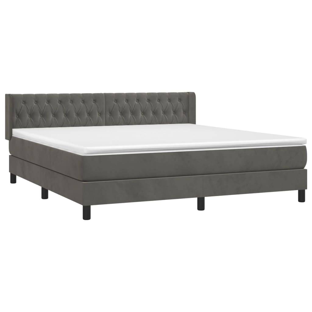 vidaXL Boxspringbett mit Matratze Dunkelgrau 180x200 cm Samt