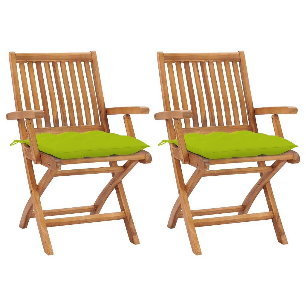 vidaXL Gartenstühle 2 Stk. mit Hellgrünen Kissen Massivholz Teak