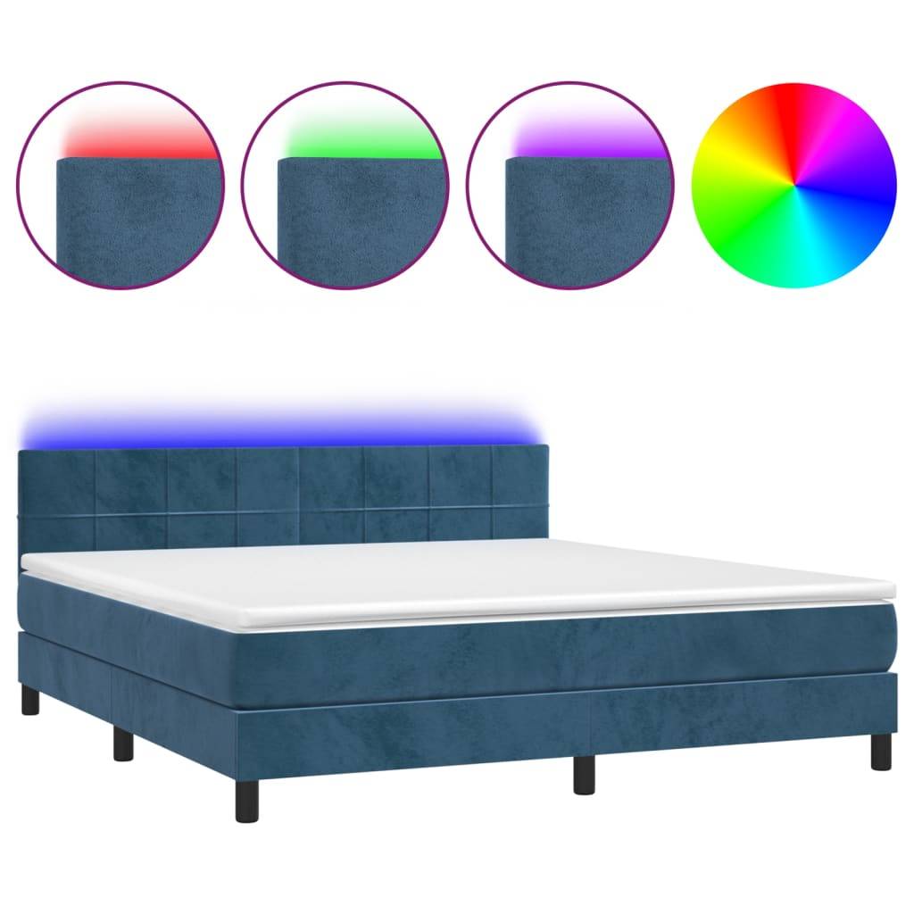 vidaXL Boxspringbett mit Matratze &amp; LED Dunkelblau 180x200 cm Samt
