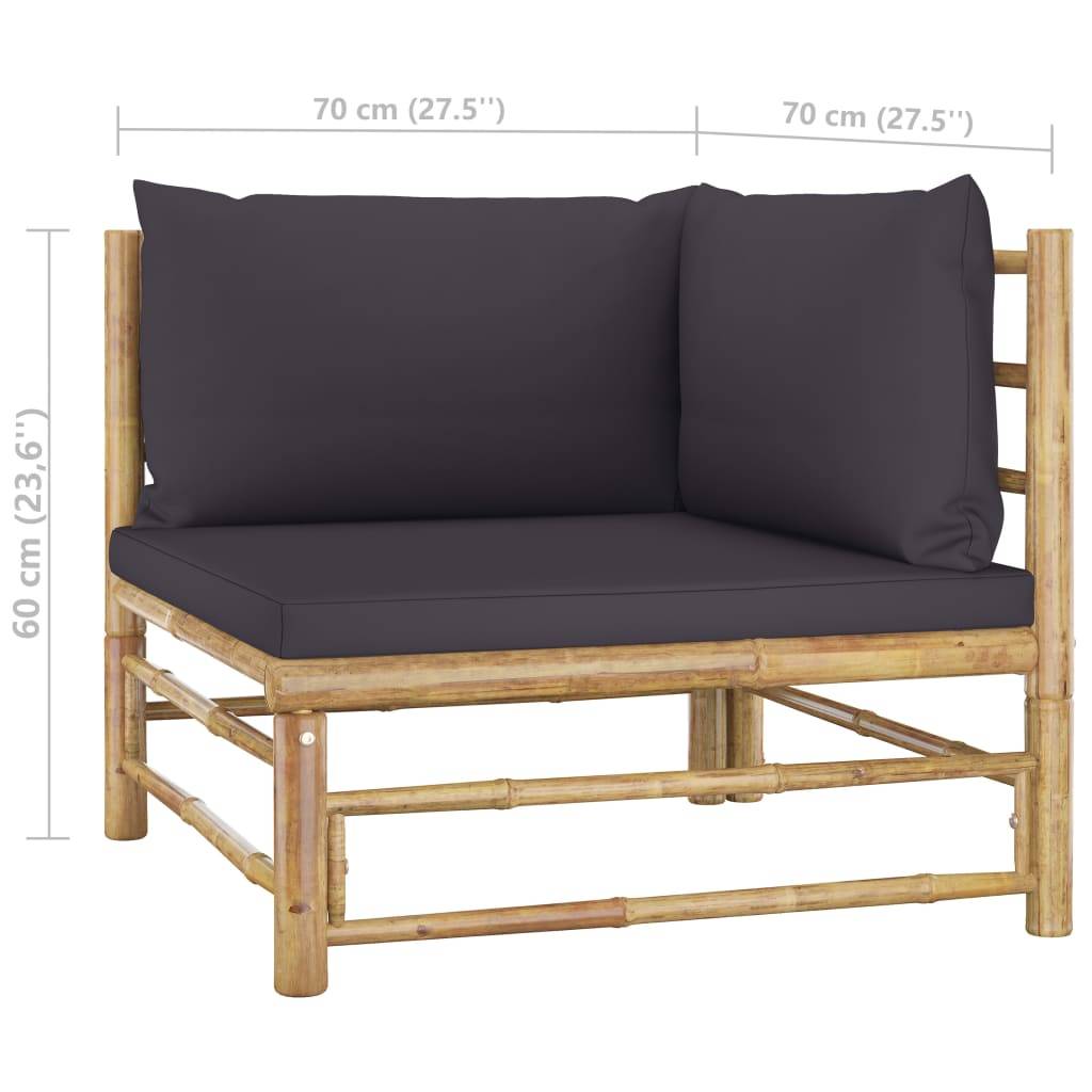 vidaXL 12-tlg. Garten-Lounge-Set mit Dunkelgrauen Kissen Bambus