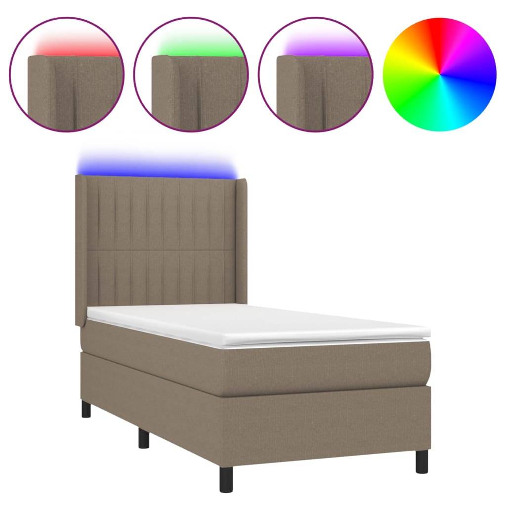 vidaXL Boxspringbett mit Matratze &amp; LED Taupe 80x200 cm Stoff