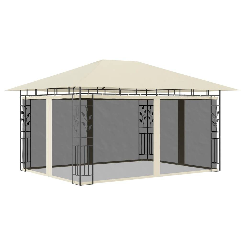vidaXL Pavillon mit Moskitonetz & LED-Lichterkette 4x3x2,73m Cremeweiß