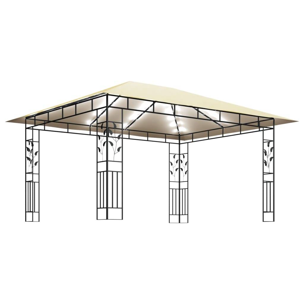 vidaXL Pavillon mit Moskitonetz & LED-Lichterkette 4x3x2,73m Cremeweiß