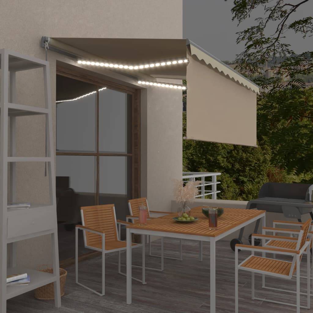 vidaXL Markise Manuell Einziehbar mit Rollo & LED 3x2,5 m Creme