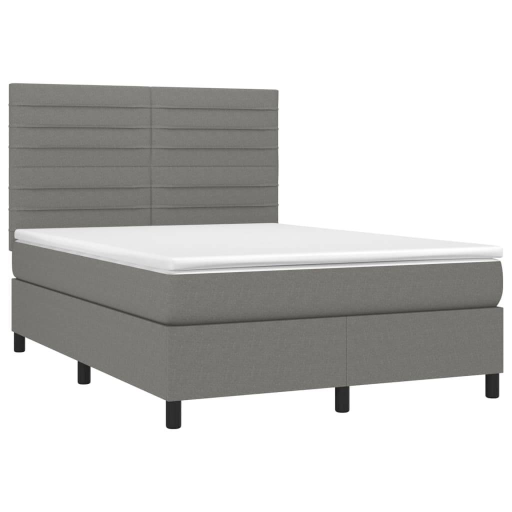 vidaXL Boxspringbett mit Matratze Dunkelgrau 140x200 cm Stoff