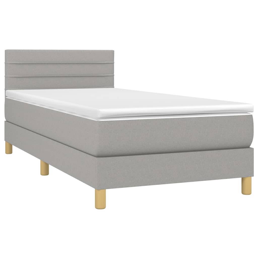 vidaXL Boxspringbett mit Matratze & LED Hellgrau 90x190 cm Stoff
