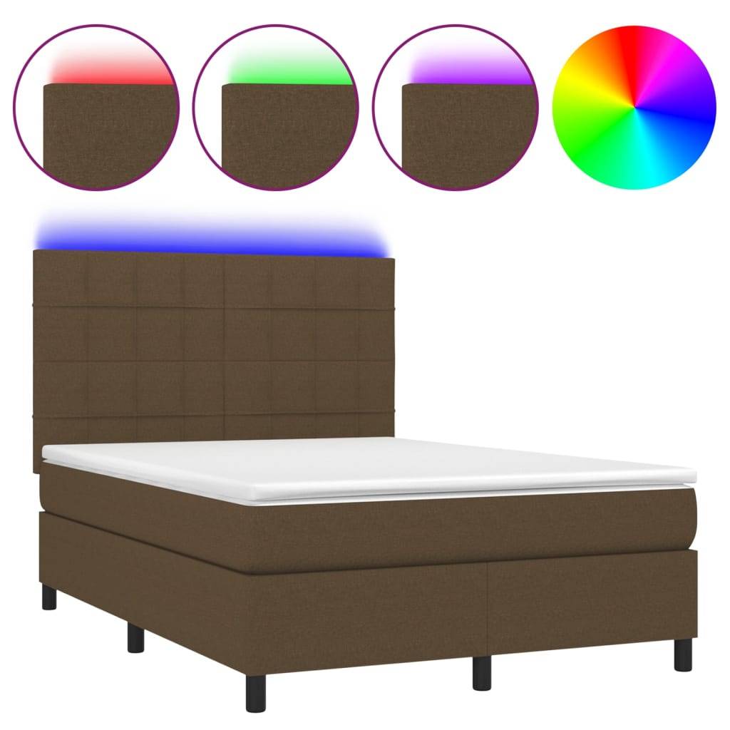 vidaXL Boxspringbett mit Matratze &amp; LED Dunkelbraun 140x190 cm Stoff