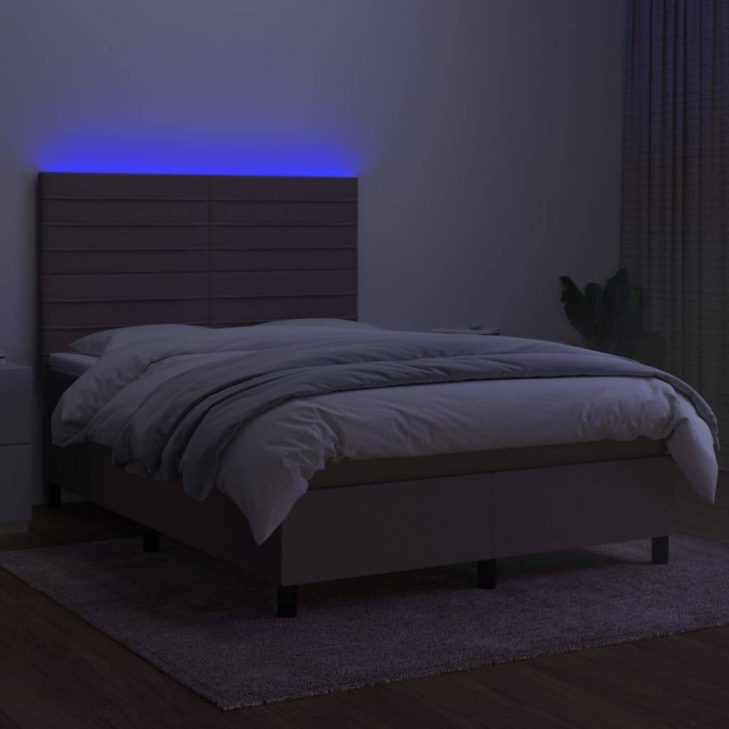 vidaXL Boxspringbett mit Matratze &amp; LED Taupe 140x200 cm Stoff