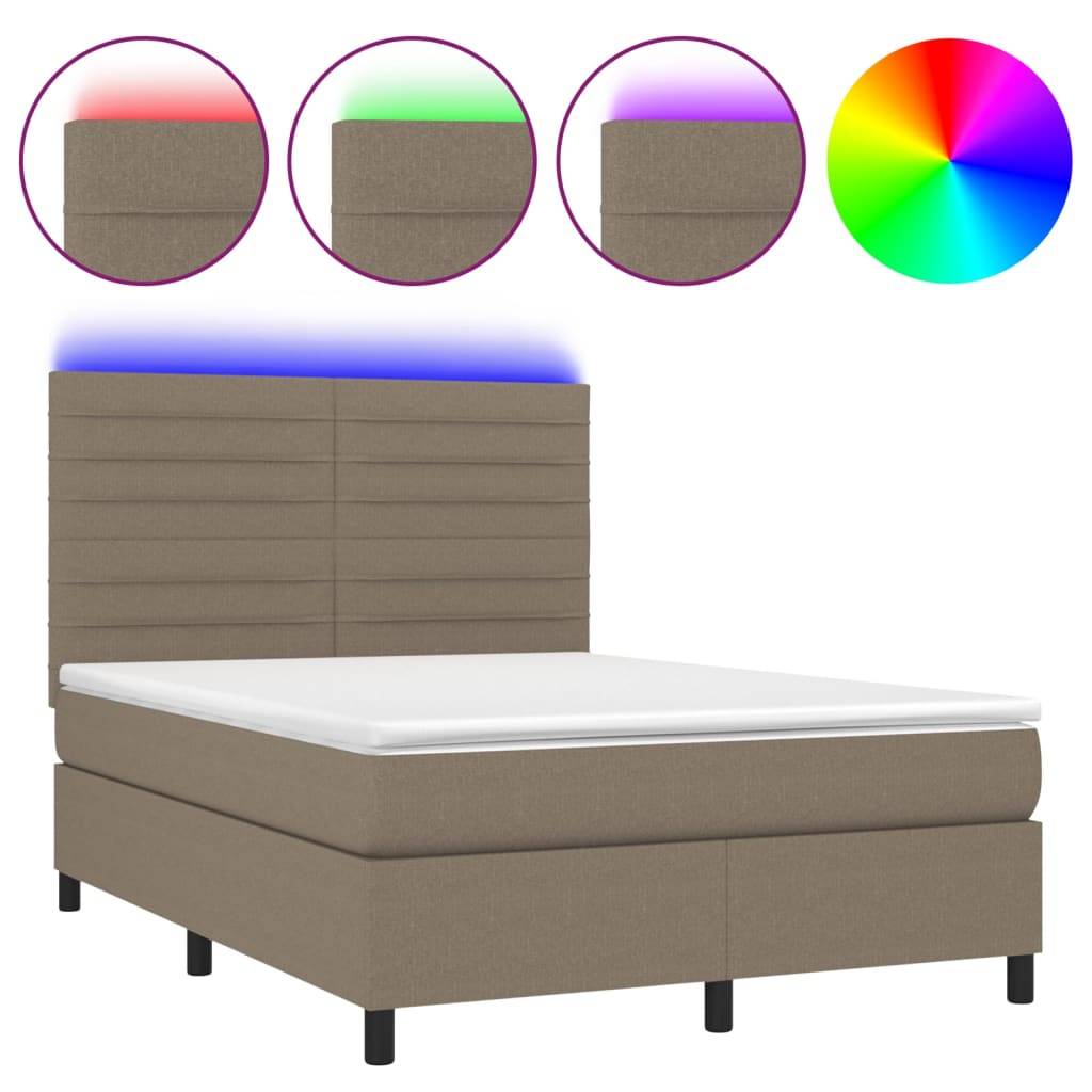 vidaXL Boxspringbett mit Matratze &amp; LED Taupe 140x200 cm Stoff