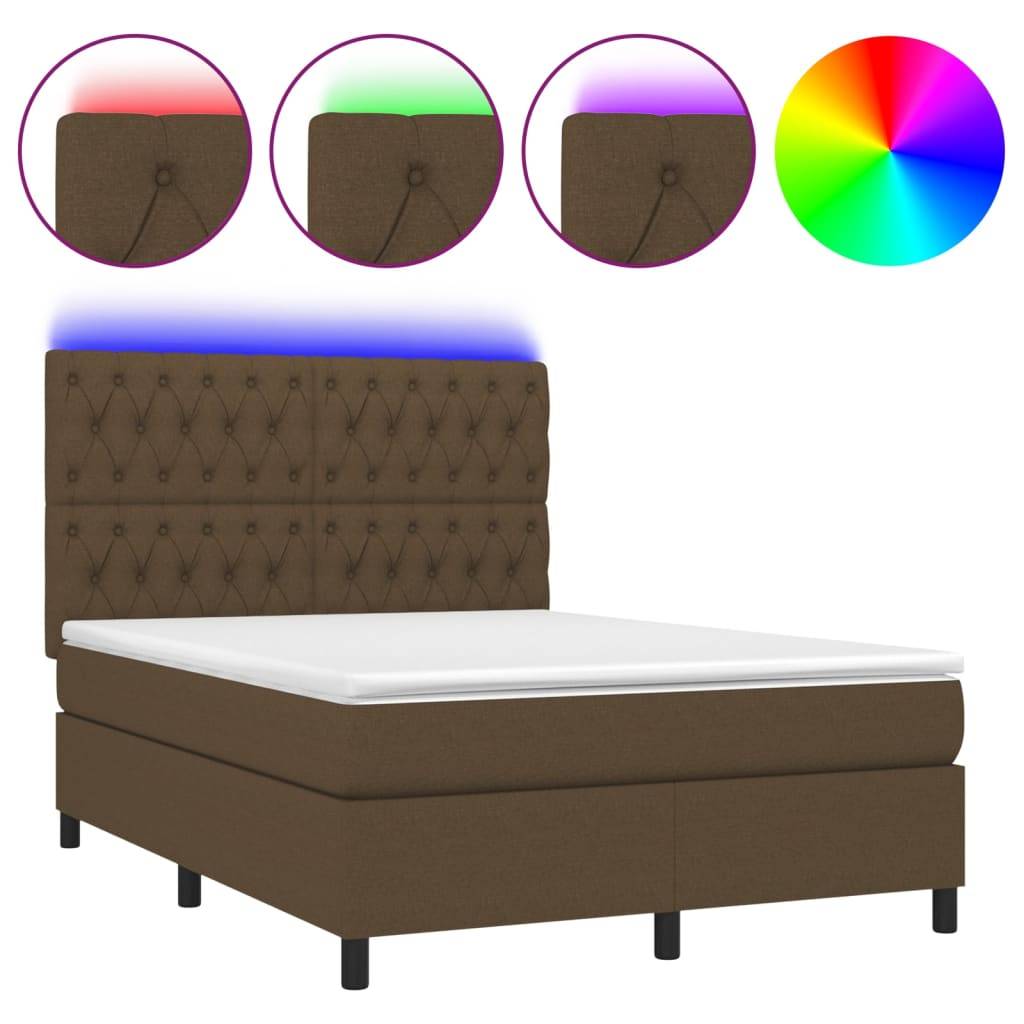 vidaXL Boxspringbett mit Matratze & LED Dunkelbraun 140x190 cm Stoff