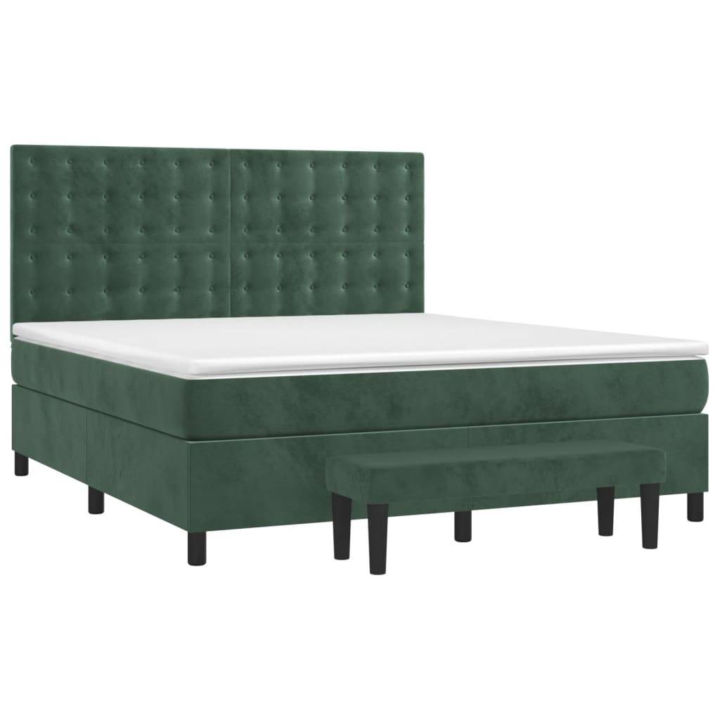 vidaXL Boxspringbett mit Matratze Dunkelgrün 180x200 cm Samt