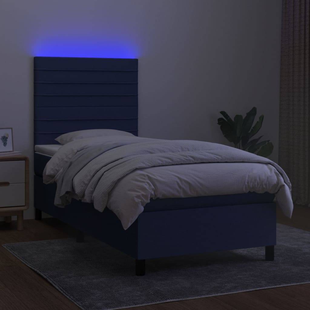 vidaXL Boxspringbett mit Matratze & LED Blau 80x200 cm Stoff