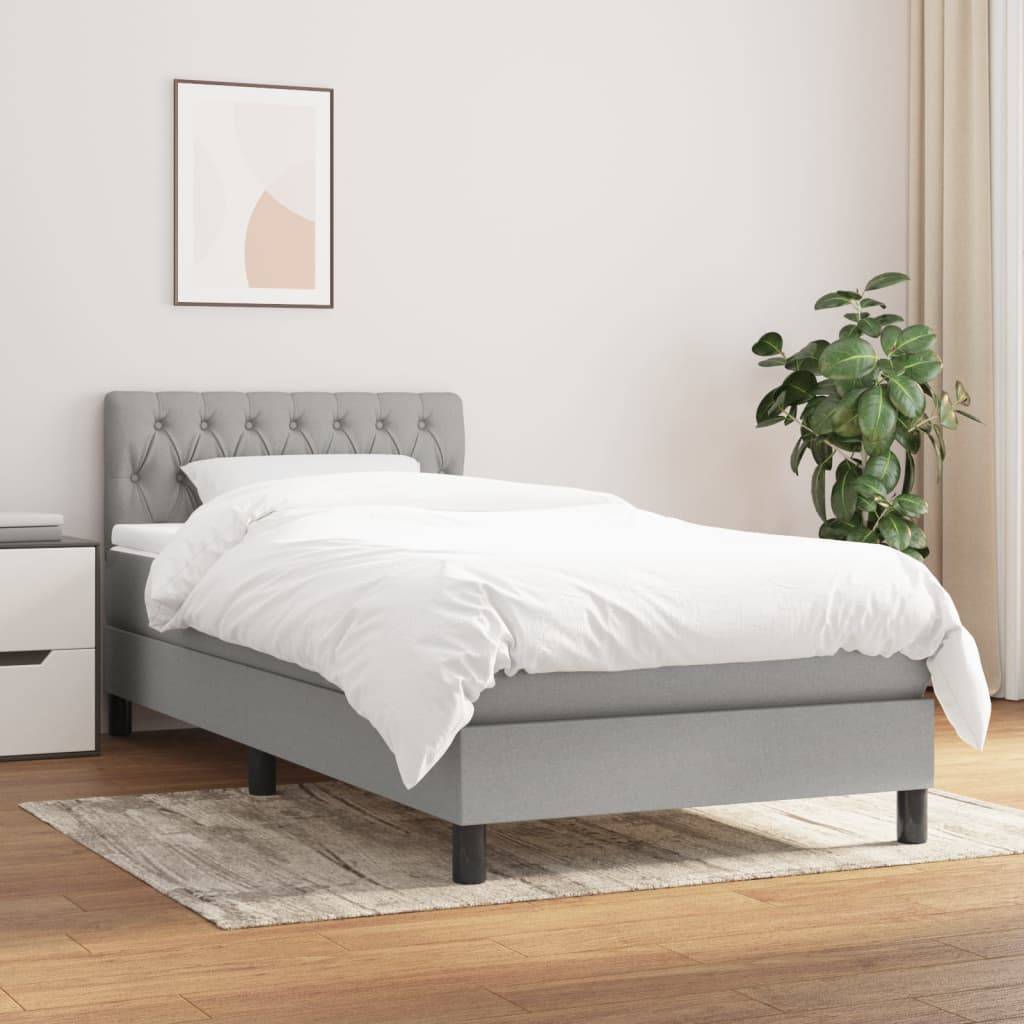 vidaXL Boxspringbett mit Matratze Hellgrau 90x200 cm Stoff