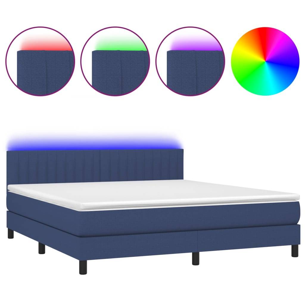 vidaXL Boxspringbett mit Matratze & LED Blau 160x200 cm Stoff