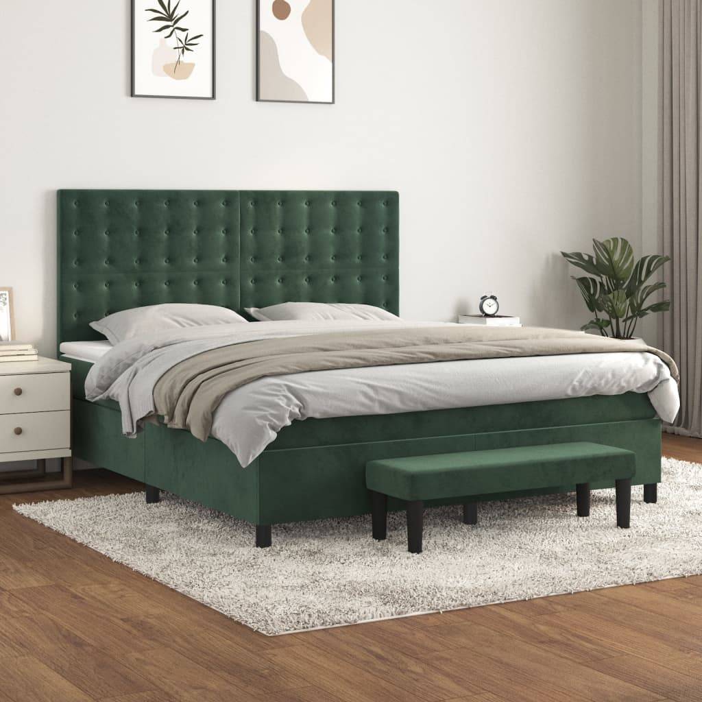 vidaXL Boxspringbett mit Matratze Dunkelgrün 180x200 cm Samt