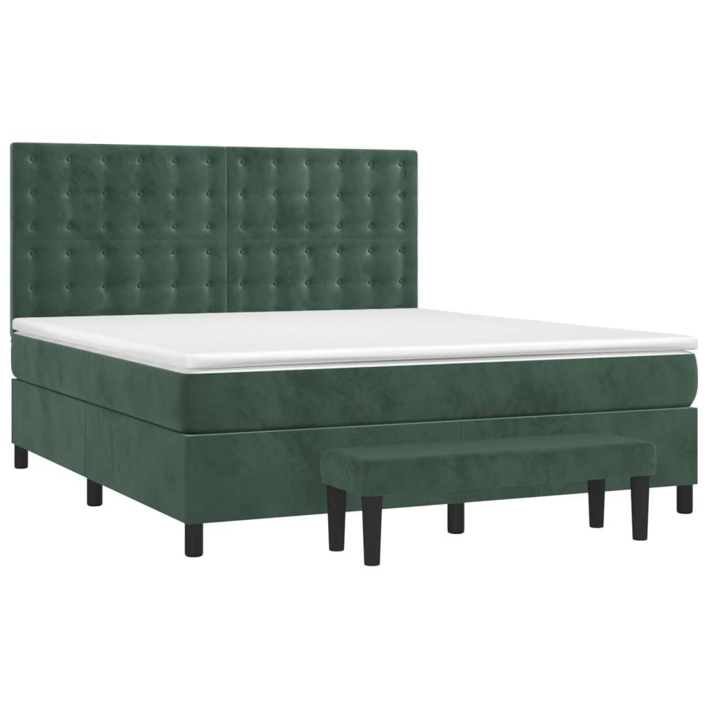 vidaXL Boxspringbett mit Matratze Dunkelgrün 160x200 cm Samt