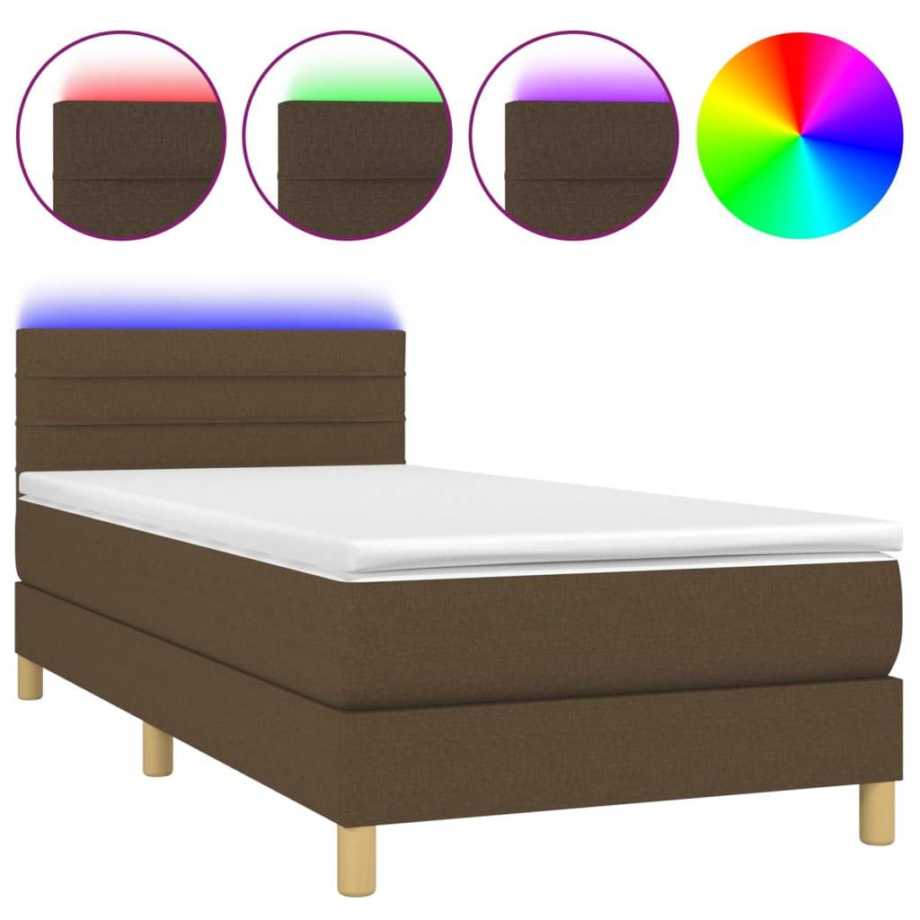 vidaXL Boxspringbett mit Matratze & LED Dunkelbraun 90x190 cm Stoff