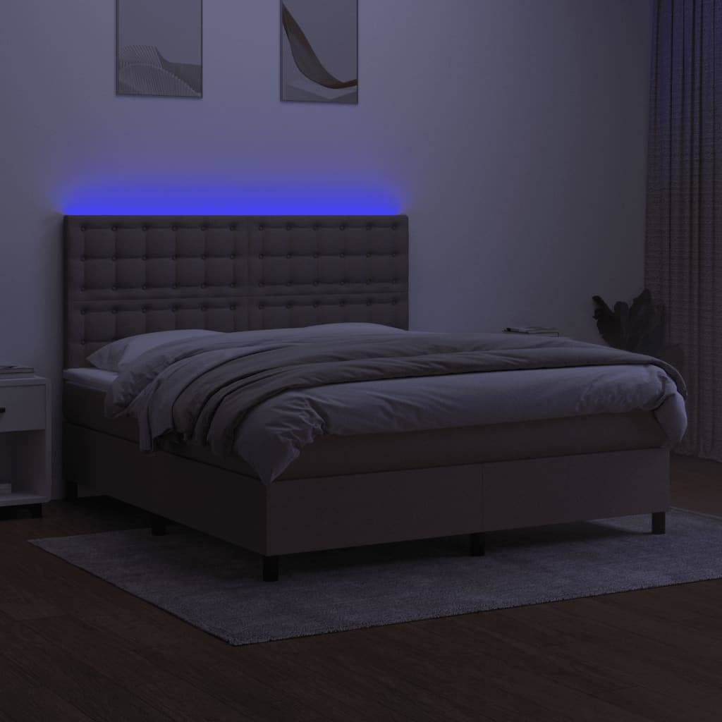 vidaXL Boxspringbett mit Matratze & LED Taupe 160x200 cm Stoff