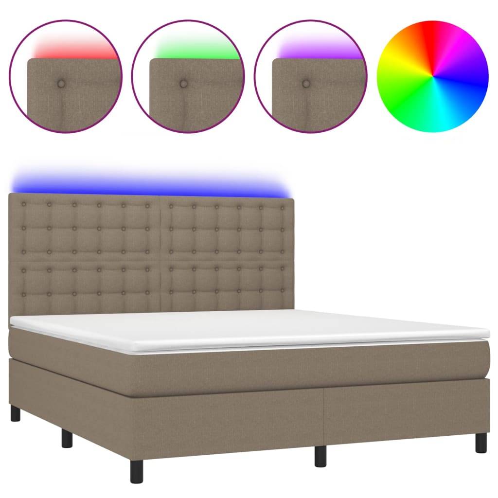 vidaXL Boxspringbett mit Matratze & LED Taupe 160x200 cm Stoff