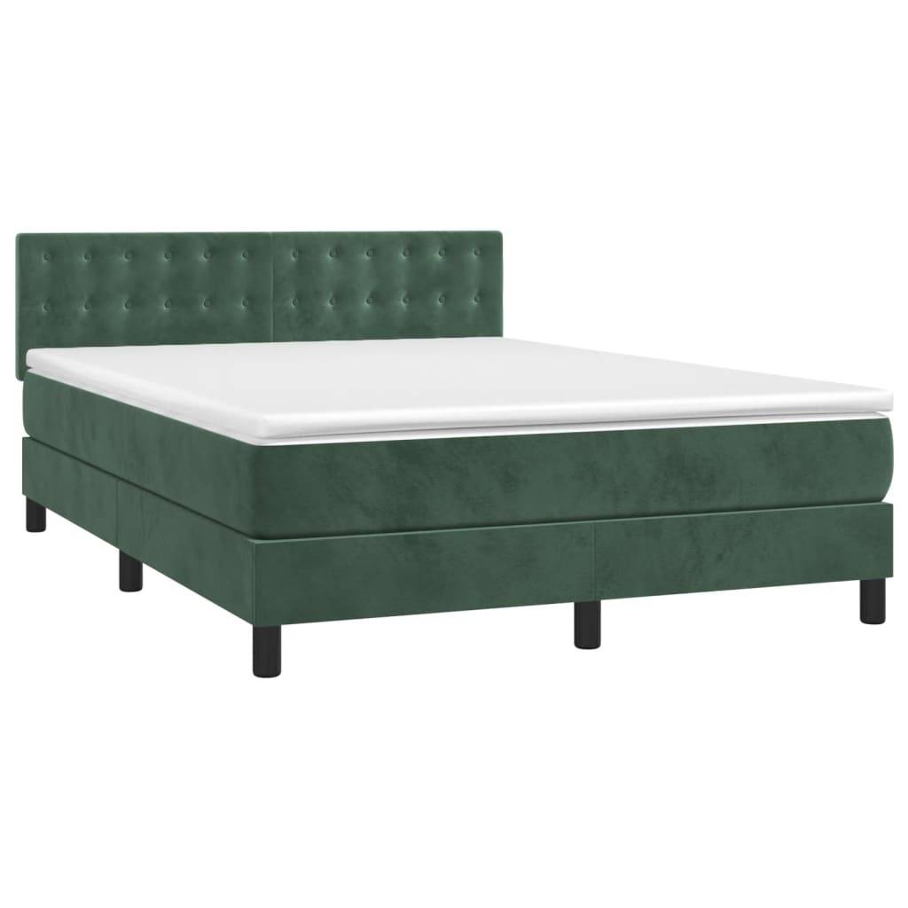 vidaXL Boxspringbett mit Matratze Dunkelgrün 140x200 cm Samt