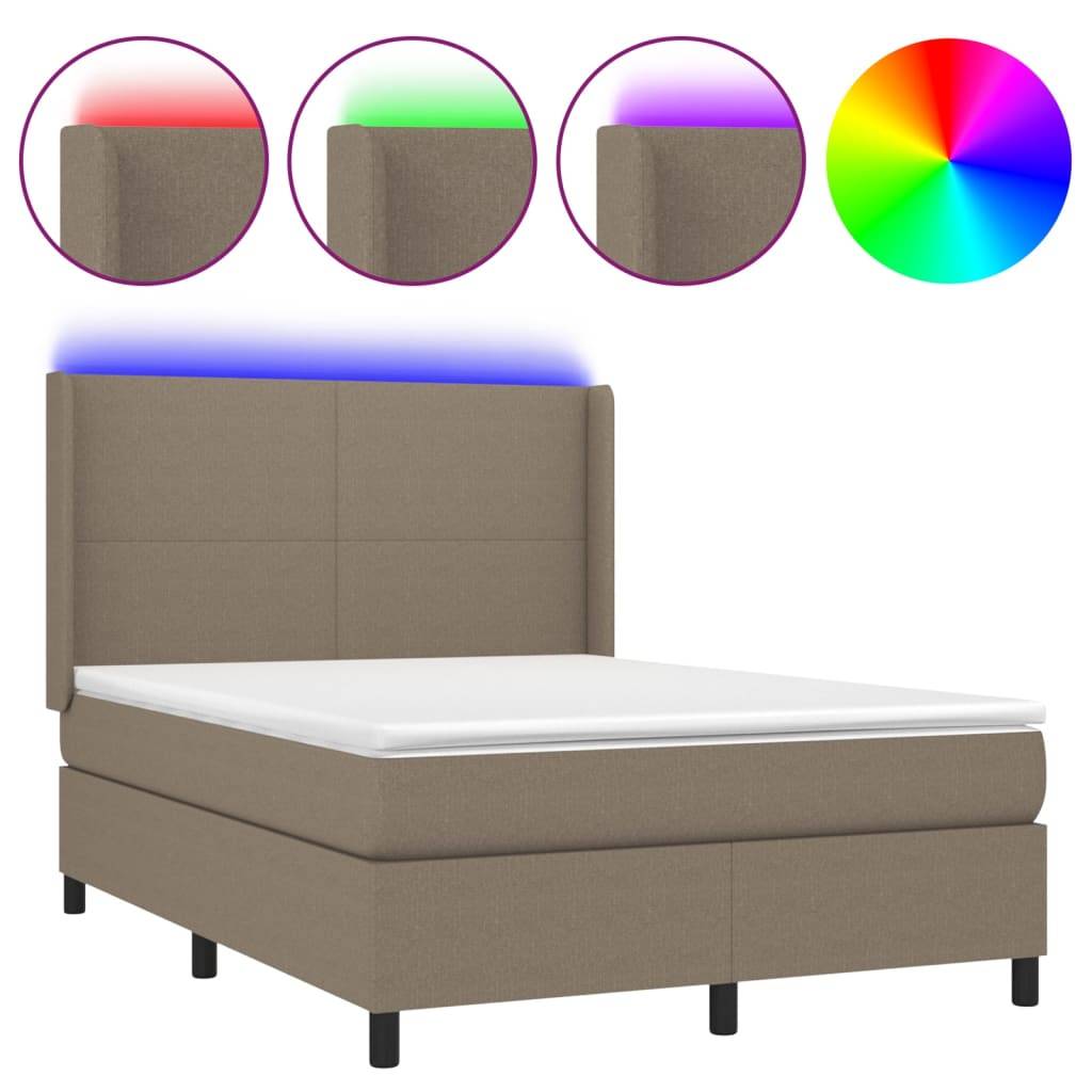 vidaXL Boxspringbett mit Matratze & LED Taupe 140x200 cm Stoff