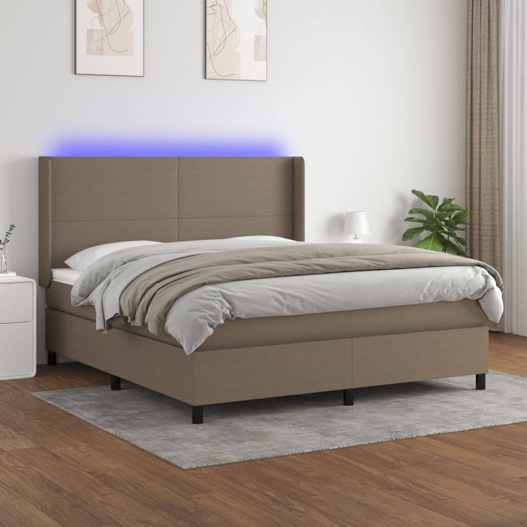 vidaXL Boxspringbett mit Matratze & LED Taupe 160x200 cm Stoff