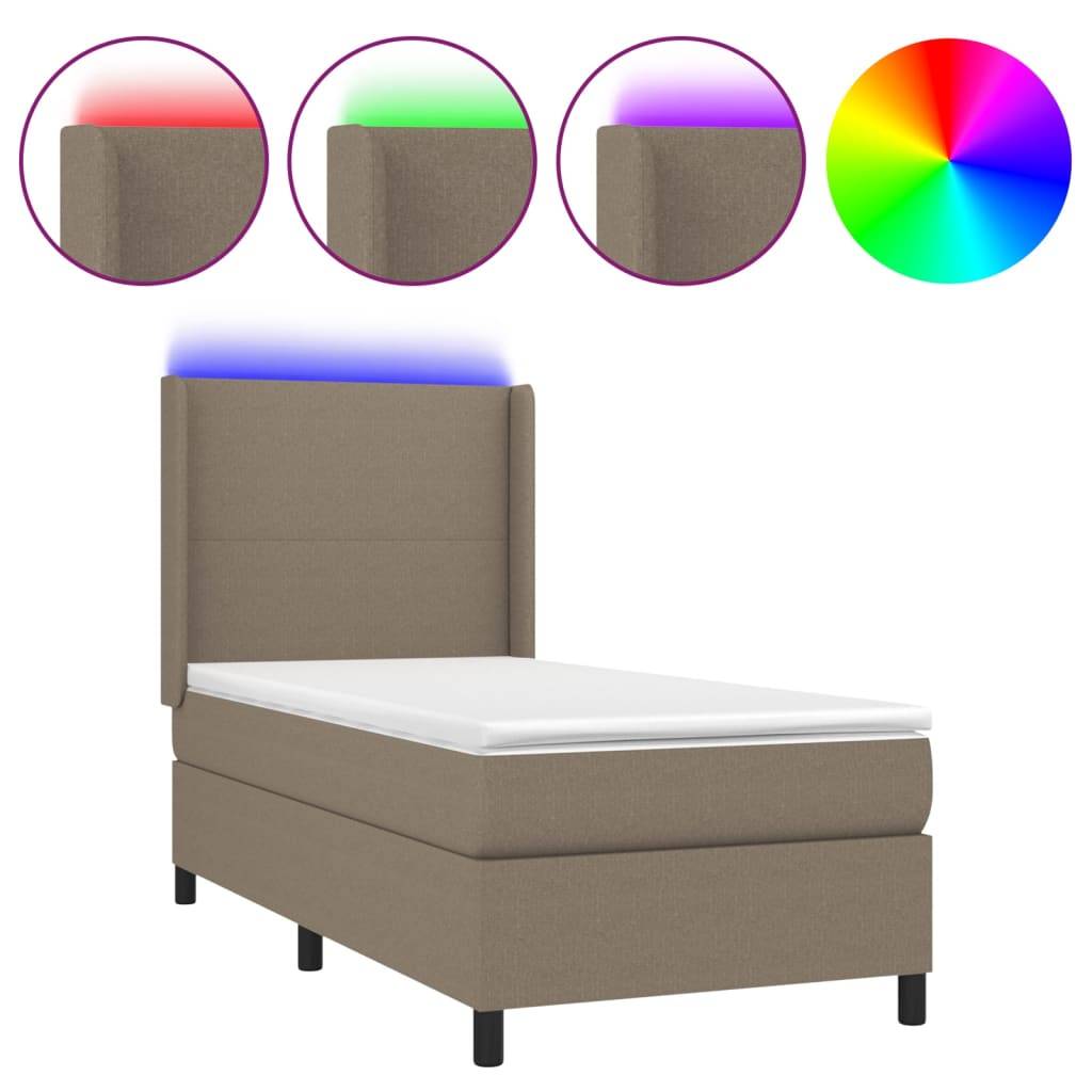 vidaXL Boxspringbett mit Matratze & LED Taupe 90x200 cm Stoff
