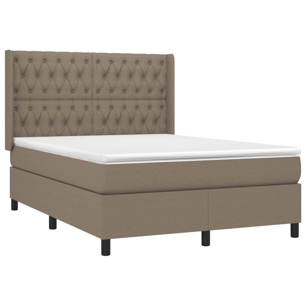 vidaXL Boxspringbett mit Matratze & LED Taupe 140x200 cm Stoff