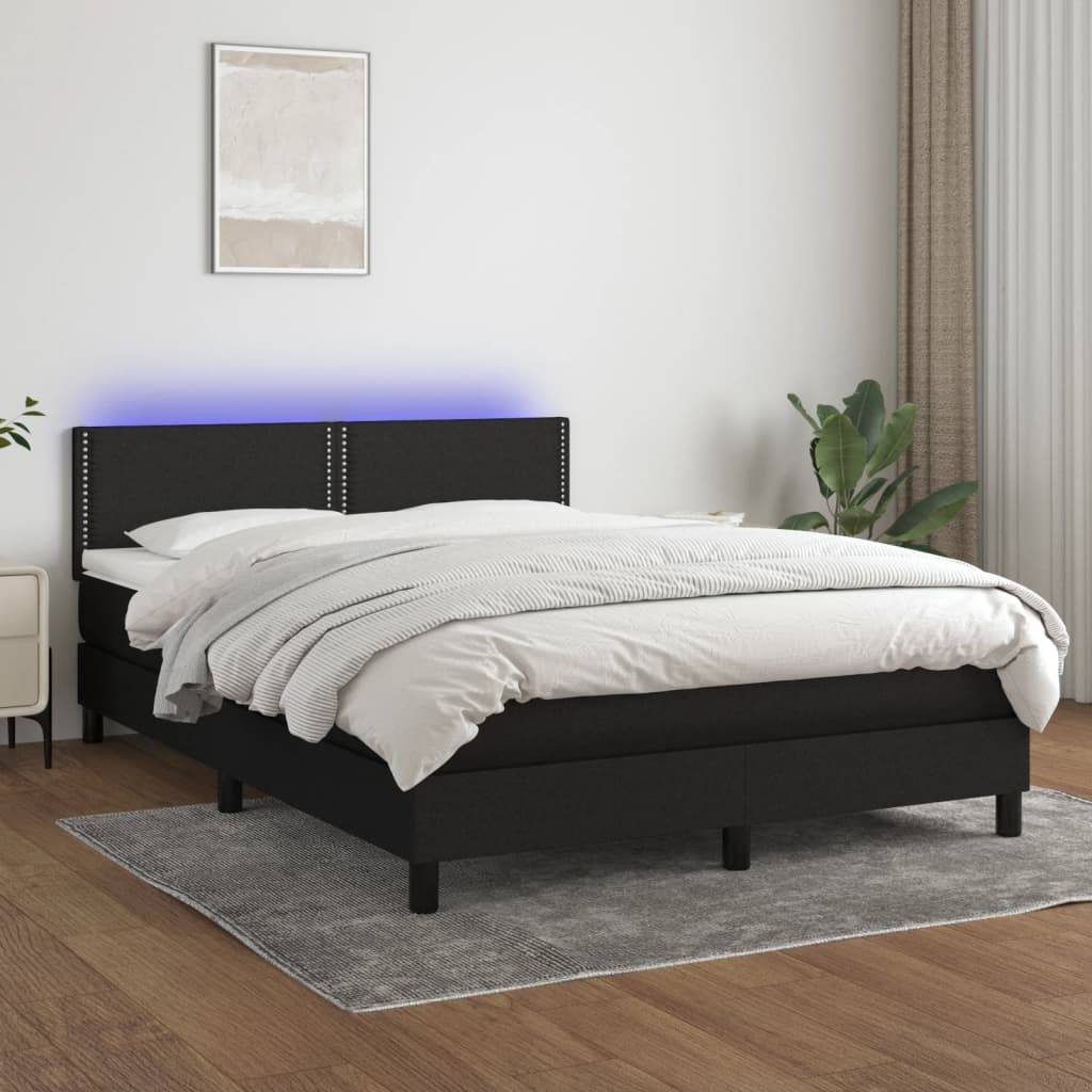vidaXL Boxspringbett mit Matratze & LED Schwarz 140x190 cm Stoff