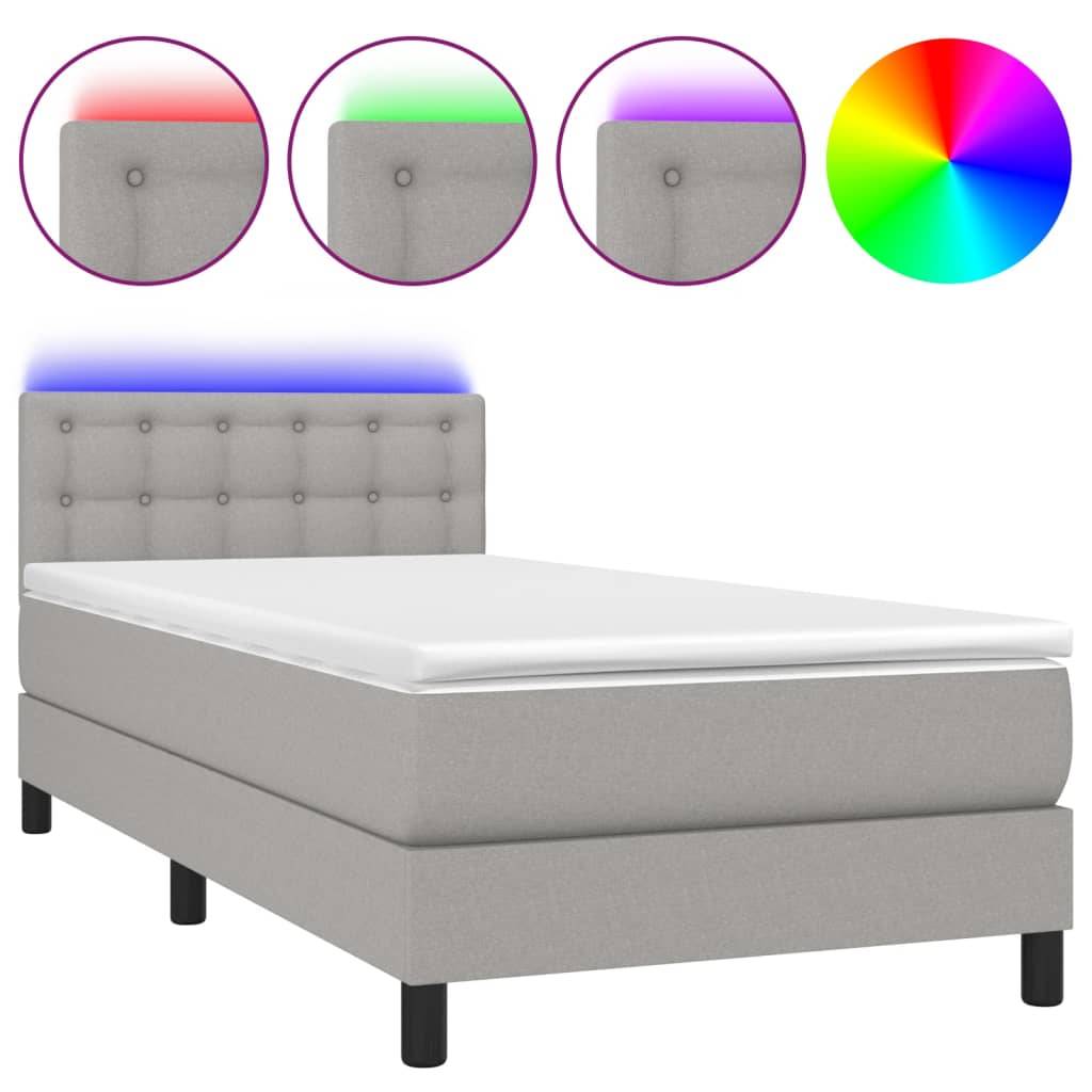 vidaXL Boxspringbett mit Matratze & LED Hellgrau 90x190 cm Stoff