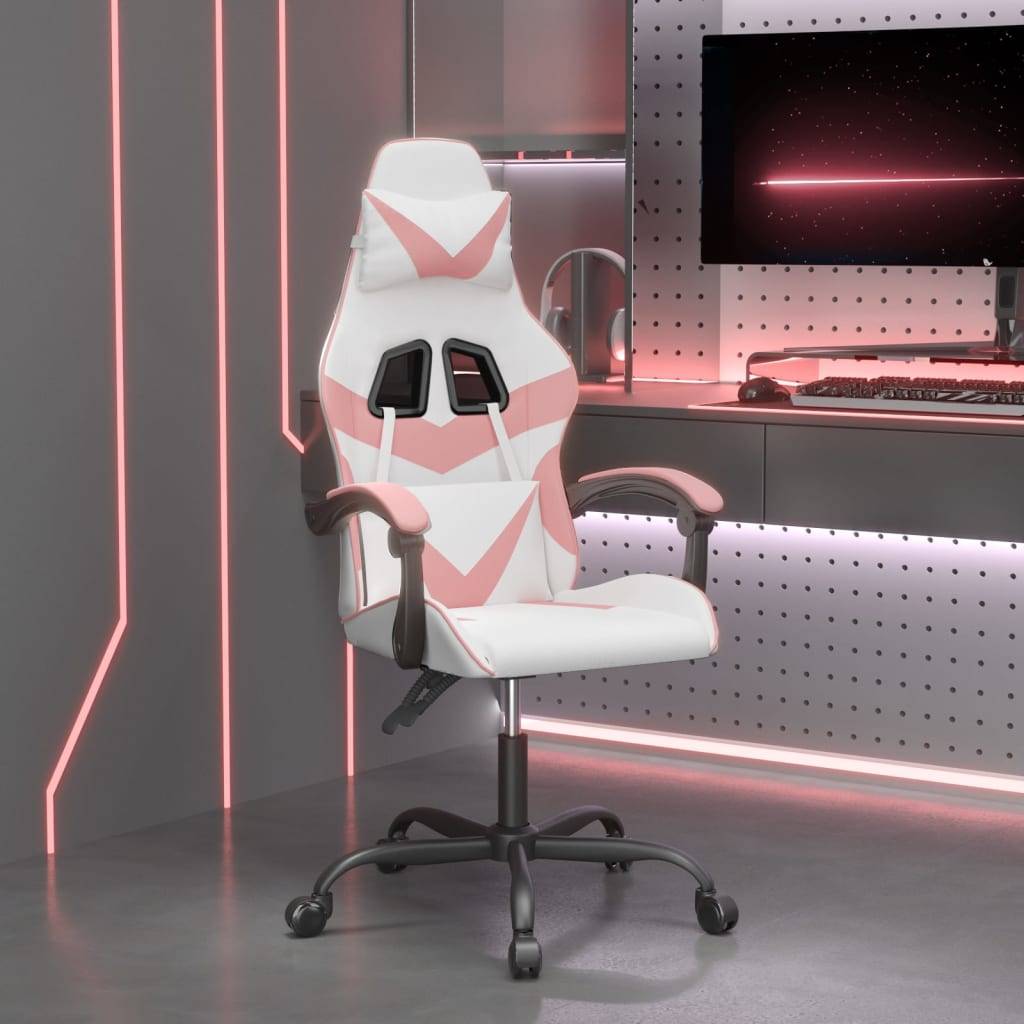 vidaXL Gaming-Stuhl Drehbar Weiß und Rosa Kunstleder