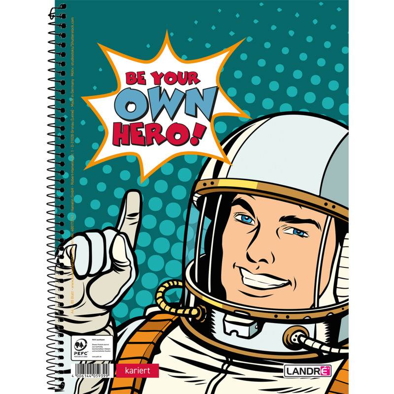 LANDRÉ Collegeblock "BE YOUR OWN HERO", DIN A4, kariert