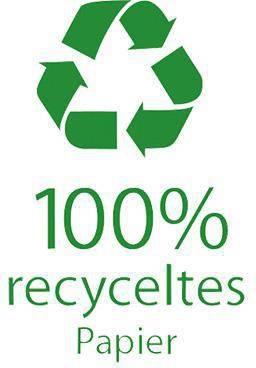 Grünes Recycling-Symbol über dem Text „100% recyceltes Papier