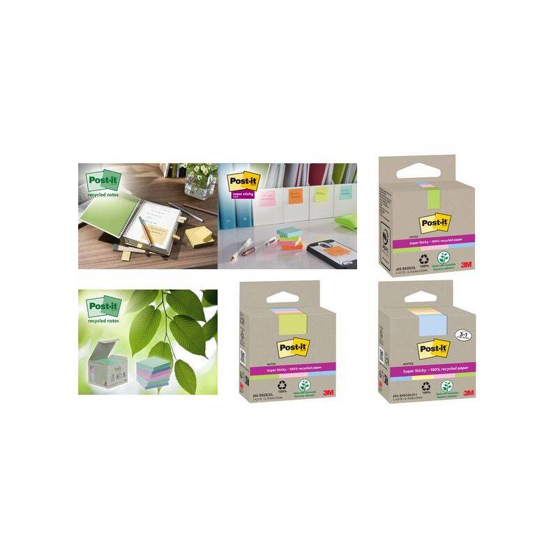 Post-it Haftnotizen super sticky Recycling notes, farbig