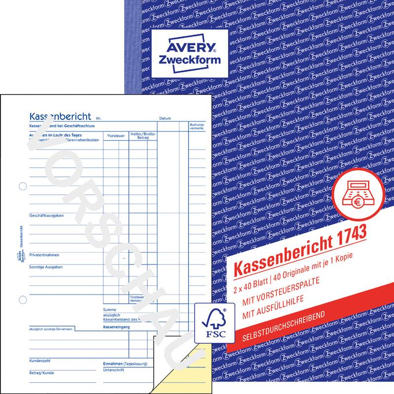 AVERY Zweckform Formularbuch Kassenbericht, SD, DIN A5