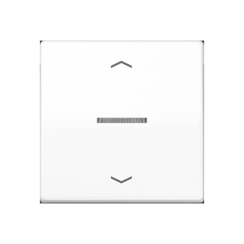 Ein weißer quadratischer Schalter mit Pfeilen nach oben und unten, der eine Funktionalität zur Einstellungsanpassung signalisiert, wie beispielsweise Lichtdimmung oder Lautstärkeregelung.