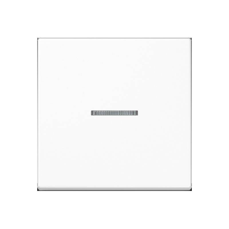 Ein weißer Quadrat-Lichtschalter mit einer schmalen schwarzen horizontalen Linie in der Mitte, was auf ein Touch-Panel-Design hinweist.