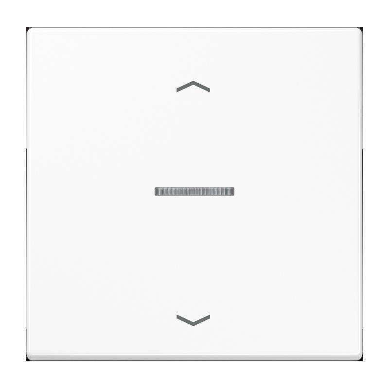Ein weißes quadratisches Gerät zeigt zwei Pfeilsymbole, einen nach oben und einen nach unten, die eine Funktionalität zur Richtungssteuerung andeuten.