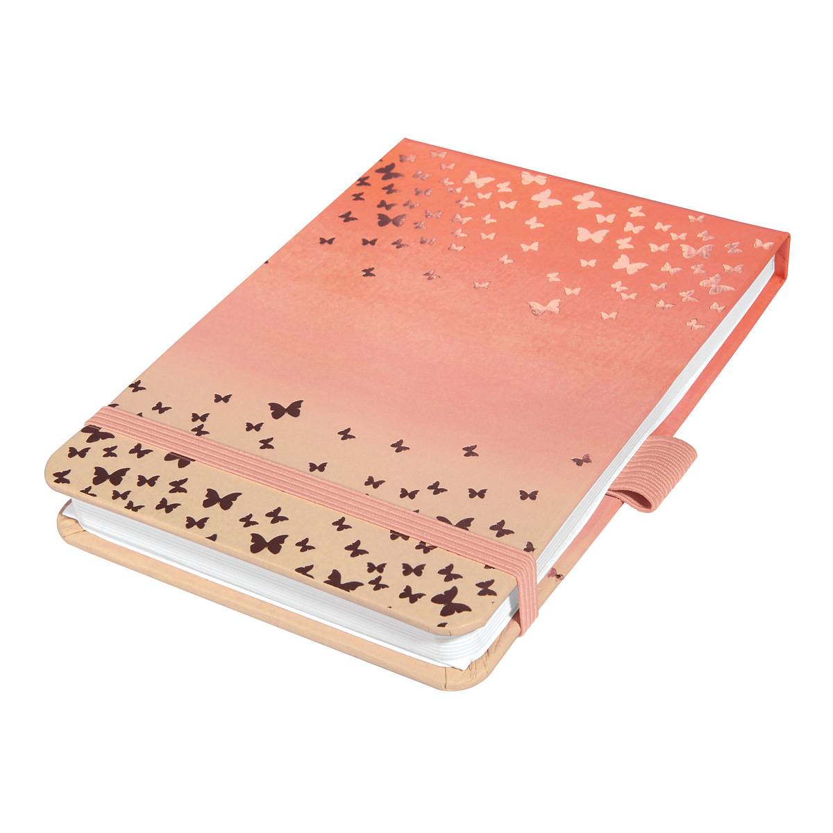 SIGEL Notizblock Jolie - Butterfly Confetti Peach - punktkariert (Dot-Lineatur) - A6+ - apricot - Hardcover - 158 S.
