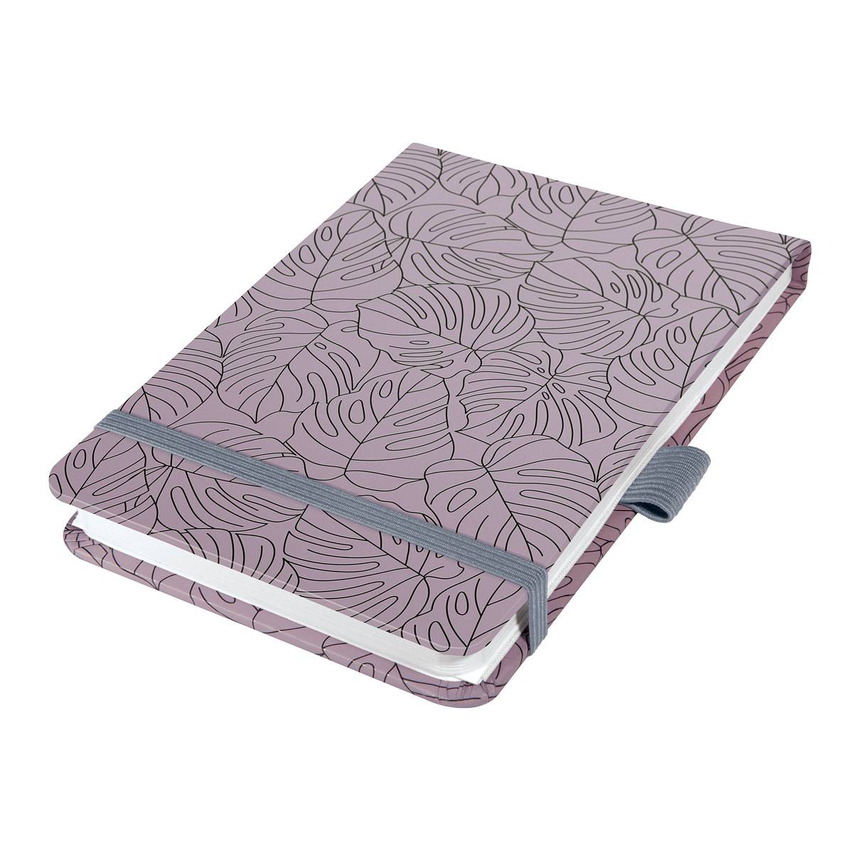 SIGEL Notizblock Jolie - Lilac Monstera - punktkariert (Dot-Lineatur) - A6+ - lila, schwarz - Hardcover - 158 S.