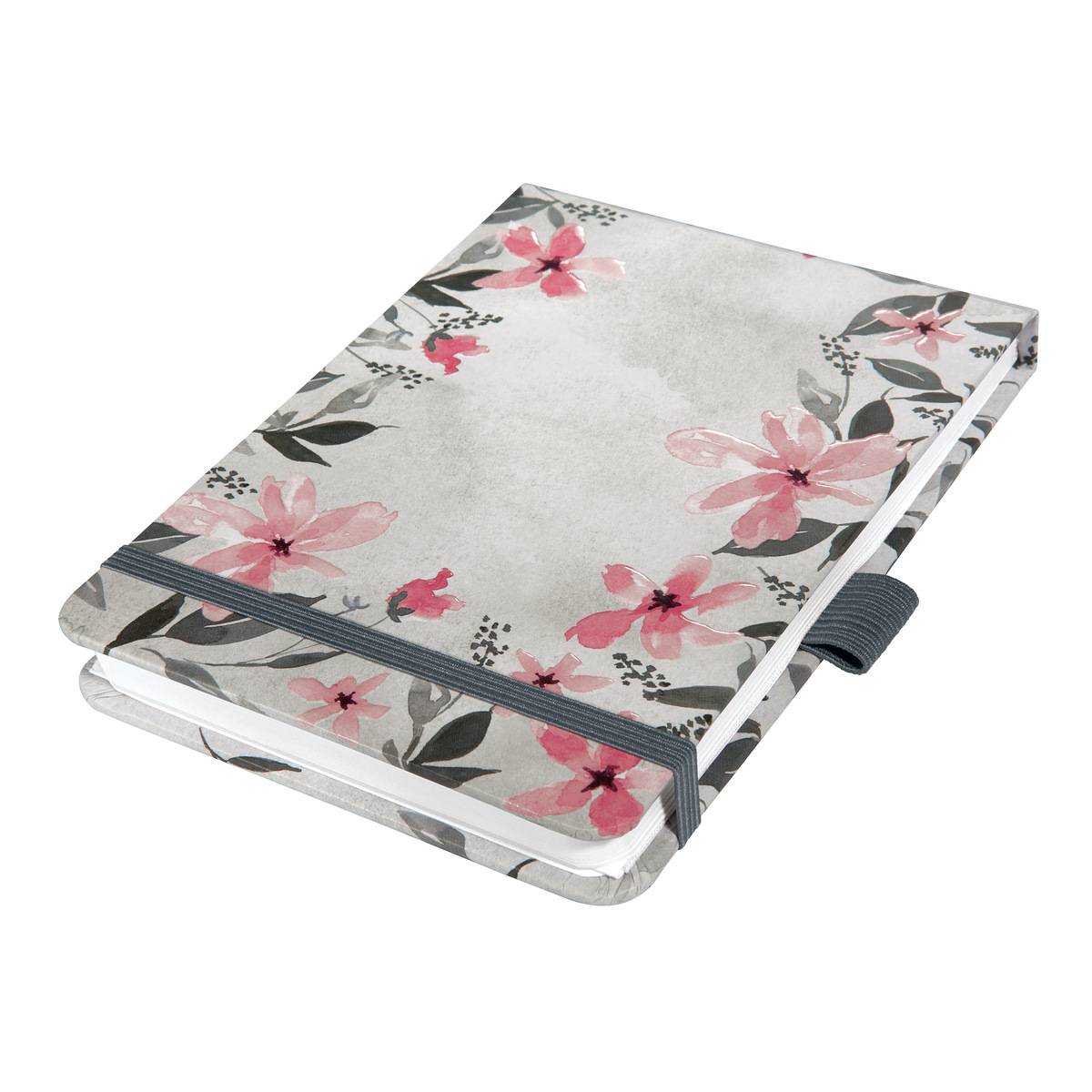 SIGEL Notizblock Jolie - Loose Florals Grey - punktkariert (Dot-Lineatur) - A6+ - grau, rosa - Hardcover - 158 S.