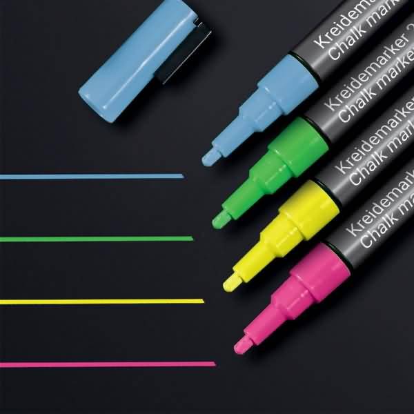 Kreidemarker 20 Rundspitze 1-2mm pink/gelb/grün/blau 4 Stück